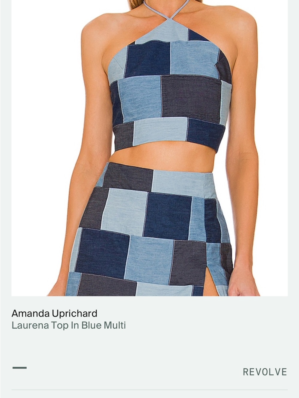 Amanda Uprichard Blue Multi Patchwork Halter Crop Top